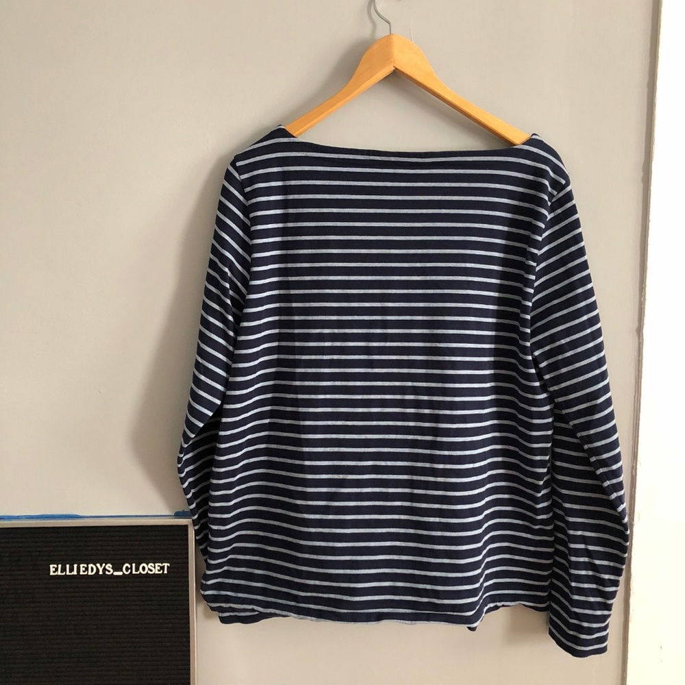 J.Crew Cotton Navy Gray Striped Long Sleeve Top - Picture 6 of 6